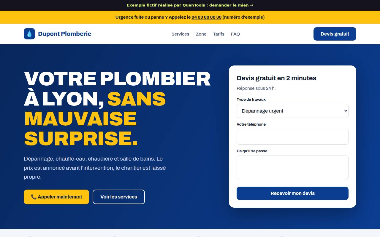 Aperçu de l’exemple plombier chauffagiste